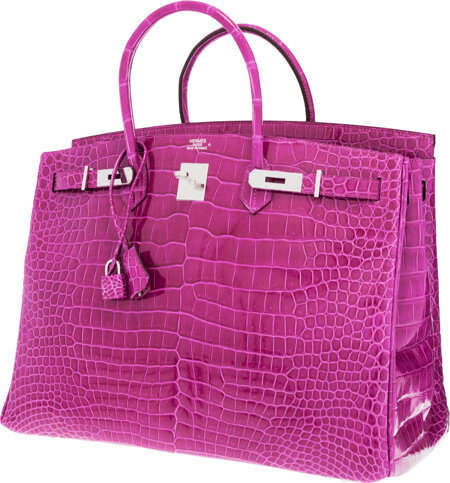 VERY SPECIAL HERMES BIRKIN BAG 40cm POROSUS CROCODILE ROSE SCHEHERAZADE