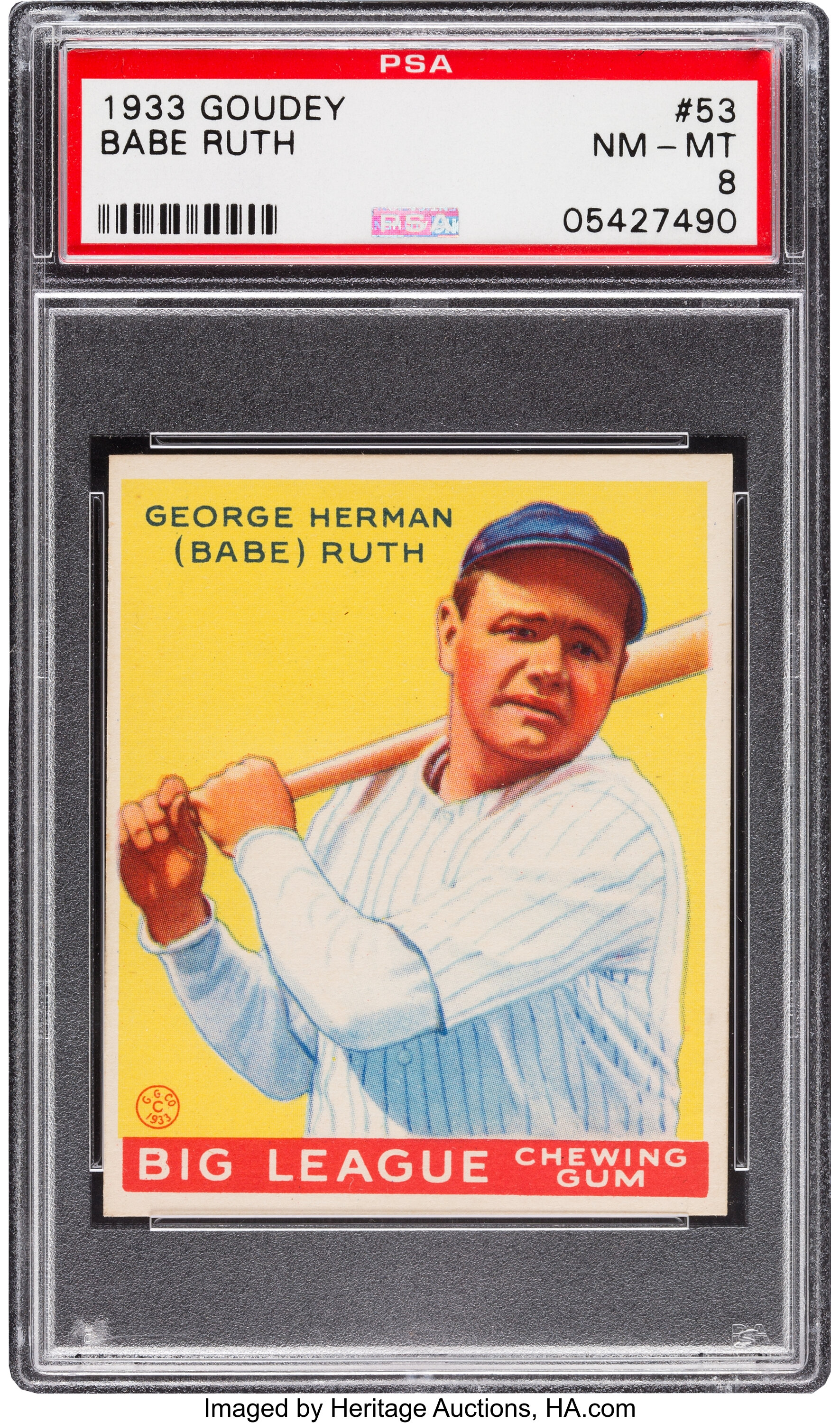 Babe Ruth 1933 Goudey (Yellow) Baseball Card - Babe Ruth - Sticker