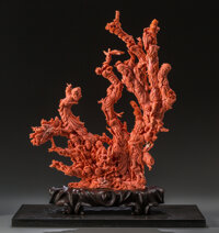 A Large Chinese Carved Coral Figural Group