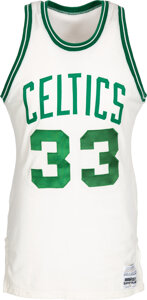 1979-80 Larry Bird Game Worn Boston Celtics Rookie Uniform, MEARS A10