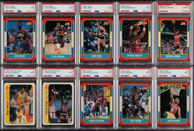 1986 Fleer Basketball Cards & Stickers High-Grade Complete Set (132+11) With Mint 9 Jordan