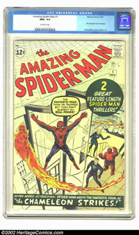 Silver Age (1956-1969):Superhero, The Amazing Spider-Man #1 (Marvel, 1963) CGC NM+ 9.6 Off-whitepages. This is simply a superb copy of the very first edition...