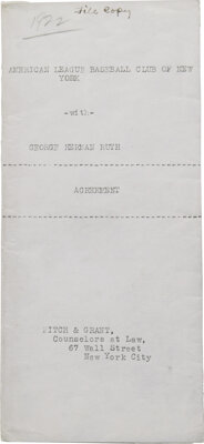Autographs:Others, 1922 Babe Ruth Signed Contract Addendum Limiting His Drinking, LateNights.. "I'll promise to go easier on drinking an...