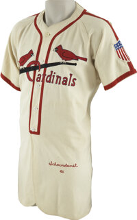 Baseball Collectibles:Uniforms, 1945 Albert "Red" Schoendienst Game Worn Rookie Uniform. Thered-headed Hall of Famer wore the uniform of the St. Louis Car...