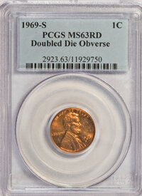 Lincoln Cents, 1969-S 1C Doubled Die Obverse MS63 Red PCGS....