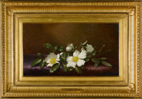 American:Still Life, The Hon. Paul H. Buchanan, Jr. Collection. MARTIN JOHNSON HEADE(American, 1819-1904). Cherokee Roses on a Purple Cloth...
