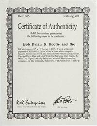 Music Memorabilia:Autographs and Signed Items, Bob Dylan and Hootie &amp; The Blowfish Signed Agreement....(Total: 2 Items)