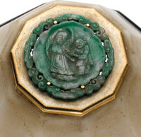 Timepieces:Clocks, Cartier Fine And Extremely Rare Silver, Gold, Jadeite And PearlFour Dial Eight Day Lamp-Form Desk Clock, No. 1611, circa 1930...