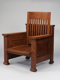 Furniture : American, FRANK LLOYD WRIGHT. An Oak Reclining Armchair, designed for theWilliam E. Martin House, Oak Park, Illinois, circa 1902. 28 ...
