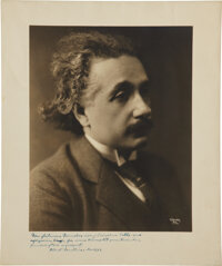 Autographs:Celebrities, Albert Einstein Inscribed Photograph, 10" x 12", showing thephysicist handsomely dressed in his early forties, shortly afte...
