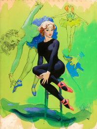 Pin-up and Glamour Art, AL BUELL (American, 1910-1996). Pin-Up in Blue. Mixed mediaon board. 20 x 15 in.. Signed lower right. ...