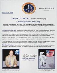 Transportation:Space Exploration, Apollo 14 Lunar Surface Worn "MITCHELL" Spacesuit Name Tag,Originally from the Personal Collection of Mission Lunar ModulePi...