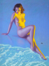 Pin-up and Glamour Art, EARL MORAN (American, 1893-1984). A Mere Maid, Brown and Bigelowcalendar illustration, c. late 1930s. Pastel on board. ...