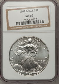 Modern Bullion Coins, 1986-2004 $1 Silver Eagle Set MS69 NGC. ... (Total: 19 coins)