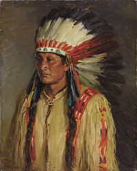 Western:20th Century, JOSEPH HENRY SHARP (American, 1859-1953). Jerry. Oil oncanvas. 20 x 16 inches (50.8 x 40.6 cm). Signed lower left:J...