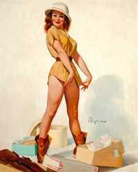 Pin-up and Glamour Art, GIL ELVGREN (American, 1914-1980). Fit to Kill (I'm Fair Gamefor Any Hunt) (I'm Game), 1965. Oil on canvas. 30 x 24 in....