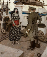 Mainstream Illustration, DEAN CORNWELL (American, 1892-1960). Never the Twain Shall Meet,Cosmopolitan illustration, 1923. Oil on canvas. 35.5 x ...