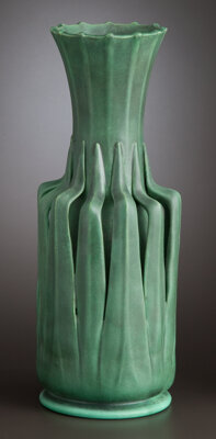 Ceramics & Porcelain, American:Modern  (1900 1949)  , AN AMERICAN ART POTTERY VASE . Teco Pottery, Terra Cotta, Illinois,circa 1902. Marks: TECO. 11-5/8 inches high (29.5 cm...