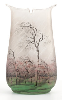 Miscellaneous, PROPERTY OF A SOUTHERN CALIFORNIA ESTATE. DAUM FRERES. 'Rain'landscape vase with shaped lip, patterned on both faces, cir...