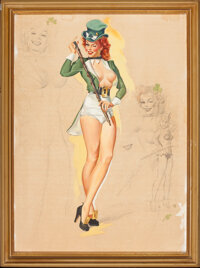 Pin-up and Glamour Art, FREEMAN ELLIOTT (American, b. 1922). I'm Not as Green as I Look,calendar pin-up, March 1950. Gouache and pencil on pape...