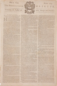 Autographs:Statesmen, [Benjamin Franklin] The Pennsylvania Gazette....
