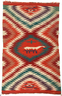 American Indian Art:Weavings, A NAVAJO PICTORIAL GERMANTOWN EYE DAZZLER WEAVING. c. 1890...