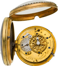 Timepieces:Pocket (pre 1900) , Philippe Terrot Superb Enamel &amp; Gold Quarter Repeating VergeFusee, circa 1780. ...