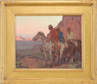 American:Western, EDGAR ALWIN PAYNE (American, 1883-1947). Navajos Waiting.Oil on canvas board. 14-3/4 x 18-1/4 inches (37.5 x 46.4 cm). ...