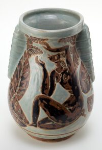 Art Glass:Other , A REN&Atilde;� BUTHAUD CERAMIC VASE . Ren&Atilde;&copy; Buthaud (French, 1886-1986),Bordeaux, France, circa 1935. Marks: RB. 14 inches high ...