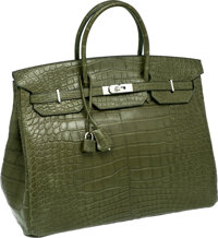 Luxury Accessories:Bags, Hermes 40cm Matte Vert Veronese Alligator Birkin Bag with PalladiumHardware. ...