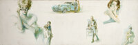 Mainstream Illustration, JOE BOWLER (American, b. 1928). Studies for storyillustration. Oil on canvas. 14 x 43 in.. Signed lower middle....