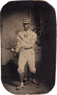 Baseball Collectibles:Photos, 19th Century Tintype Photo of Baseball Player Catching Ball. ...