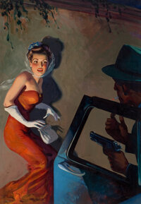 Pulp, Pulp-like, Digests, and Paperback Art, HUGH JOSEPH WARD (American, 1909-1945). Skeleton in the Closet,Private Detective Stories pulp cover, September 1945. Oi...