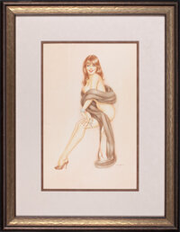 Pin-up and Glamour Art, ALBERTO VARGAS (American, 1896-1982). Brunette in Fur, Playboymagazine pin-up. Pencil and watercolor on board. 25 x 16 ...
