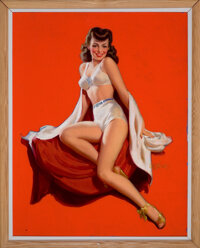Pin-up and Glamour Art, AL BUELL (American, 1910-1996). Brunette Pin-Up, circa 1940.Oil on canvas. 32 x 25 in.. Signed lower right. ...