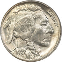 Buffalo Nickels, 1937-D 5C Three-Legged MS66 PCGS. FS-901....