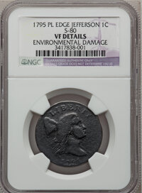 Large Cents, 1795 1C Jefferson Head, Plain Edge -- Environmental Damage -- NGCDetails. VF. S-80, B-11b, R.5....