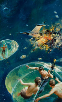 Pulp, Pulp-like, Digests, and Paperback Art, JOHN CONRAD BERKEY (American, 1932-2008). Lifeboat, paperbackcover, 1972. Acrylic on board. 14.5 x 9 in.. Signed lower ...