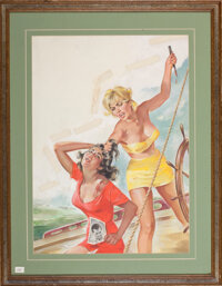 Pulp, Pulp-like, Digests, and Paperback Art, AMERICAN ARTIST (20th Century). Cat Fight, TRAPPED DetectiveStory Magazine cover, February 1960. Tempera and gouache on...(Total: 2 Items)