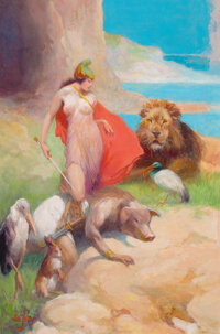 Pulp, Pulp-like, Digests, and Paperback Art, JAMES ALLEN ST. JOHN (American, 1872-1957). Circe, circa1952. Gouache and pencil on paper. 18 x 13 in.. Signed lower le...