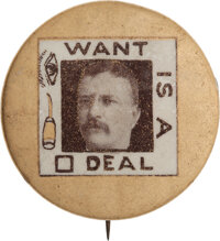 Political:Pinback Buttons (1896-present), Theodore Roosevelt: Phenomenal Rebus Square Deal Button....