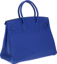 Luxury Accessories:Bags, Hermes 35cm Blue Electric Clemence Leather Birkin Bag withPalladium Hardware. ...