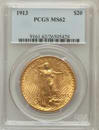 Saint-Gaudens Double Eagles: , 1913 $20 MS62 PCGS. PCGS Population (845/1020). NGC Census:(1016/468). Mintage: 168,700. Numismedia Wsl. Price for problem...
