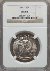 Walking Liberty Half Dollars: , 1947 50C MS64 NGC. NGC Census: (2469/3447). PCGS Population(4333/4571). Mintage: 4,094,000. Numismedia Wsl. Price for prob...
