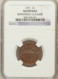 Two Cent Pieces, 1871 2C -- Improperly Cleaned -- NGC Details. AU. NGC Census:(18/484). PCGS Population (40/237). Mintage: 721,100. Numisme...