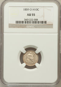 Seated Half Dimes: , 1859-O H10C AU55 NGC. NGC Census: (6/93). PCGS Population (5/75).Mintage: 560,000. Numismedia Wsl. Price for problem free ...