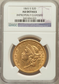 Liberty Double Eagles, 1865-S $20 -- Improperly Cleaned -- NGC Details. AU. NGC Census:(98/792). PCGS Population (58/552). Mintage: 1,042,500. Nu...
