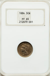 Proof Three Cent Nickels: , 1884 3CN PR65 NGC. NGC Census: (365/261). PCGS Population(364/217). Mintage: 3,942. Numismedia Wsl. Price for problemfree...