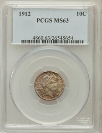 Barber Dimes: , 1912 10C MS63 PCGS. PCGS Population (202/420). NGC Census:(201/436). Mintage: 19,350,000. Numismedia Wsl. Price for proble...