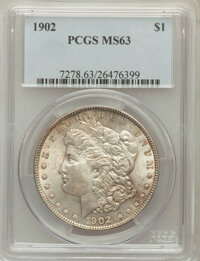 Morgan Dollars: , 1902 $1 MS63 PCGS. PCGS Population (1610/4496). NGC Census:(1070/3429). Mintage: 7,994,777. Numismedia Wsl. Price for prob...